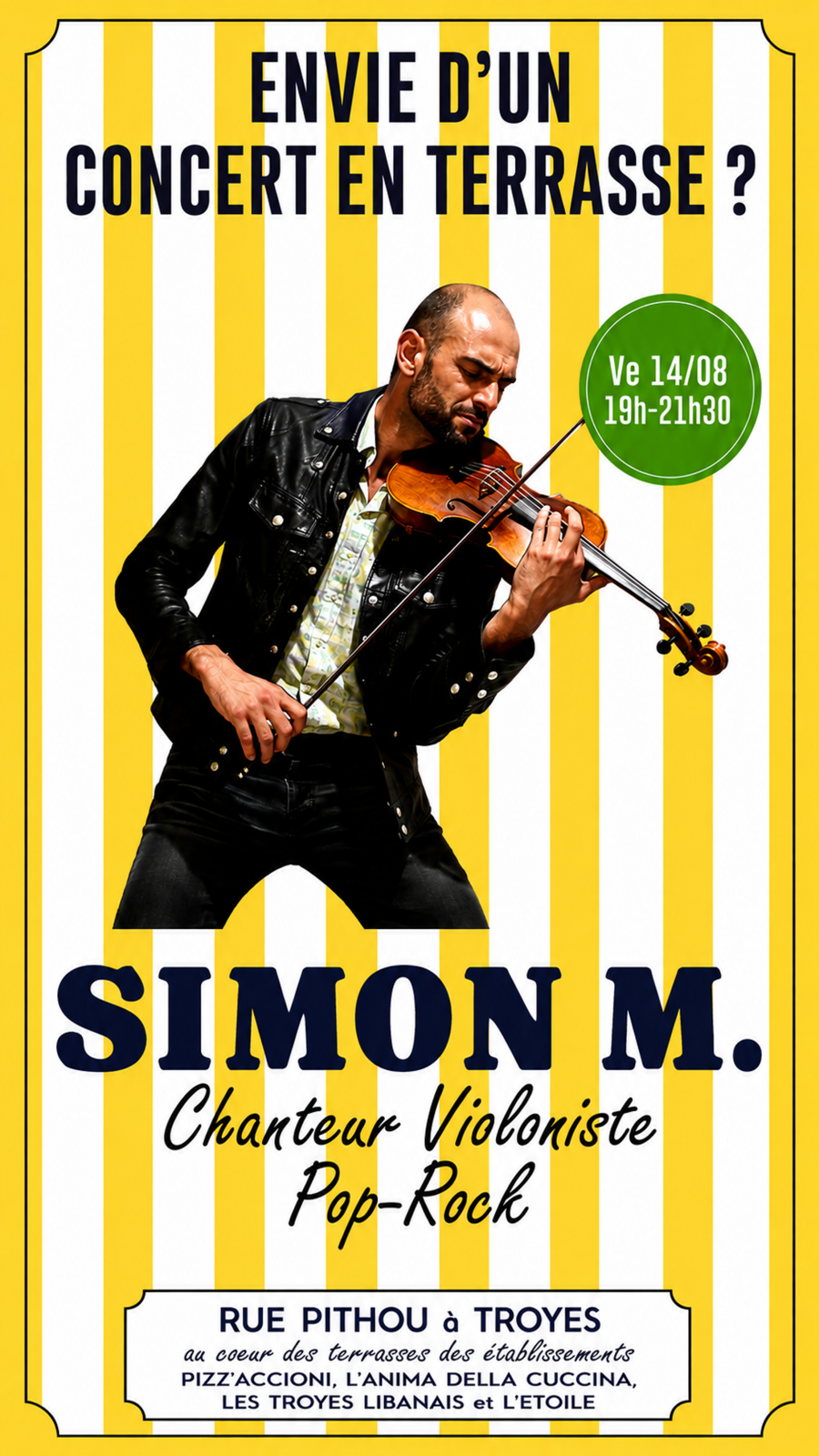 CONCERT par le violoniste chanteur POP-ROCK “SIMON M.”